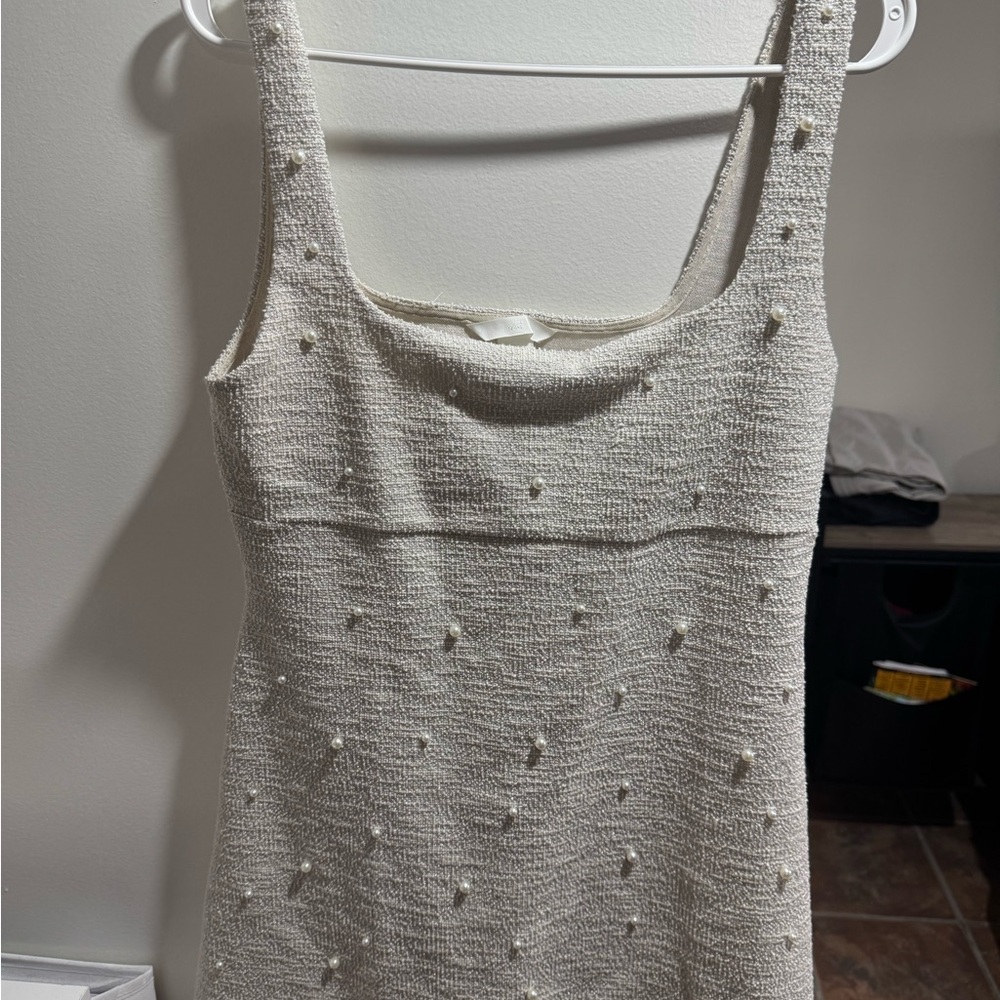 H&M Cream Mini Dress with Pearl Accents